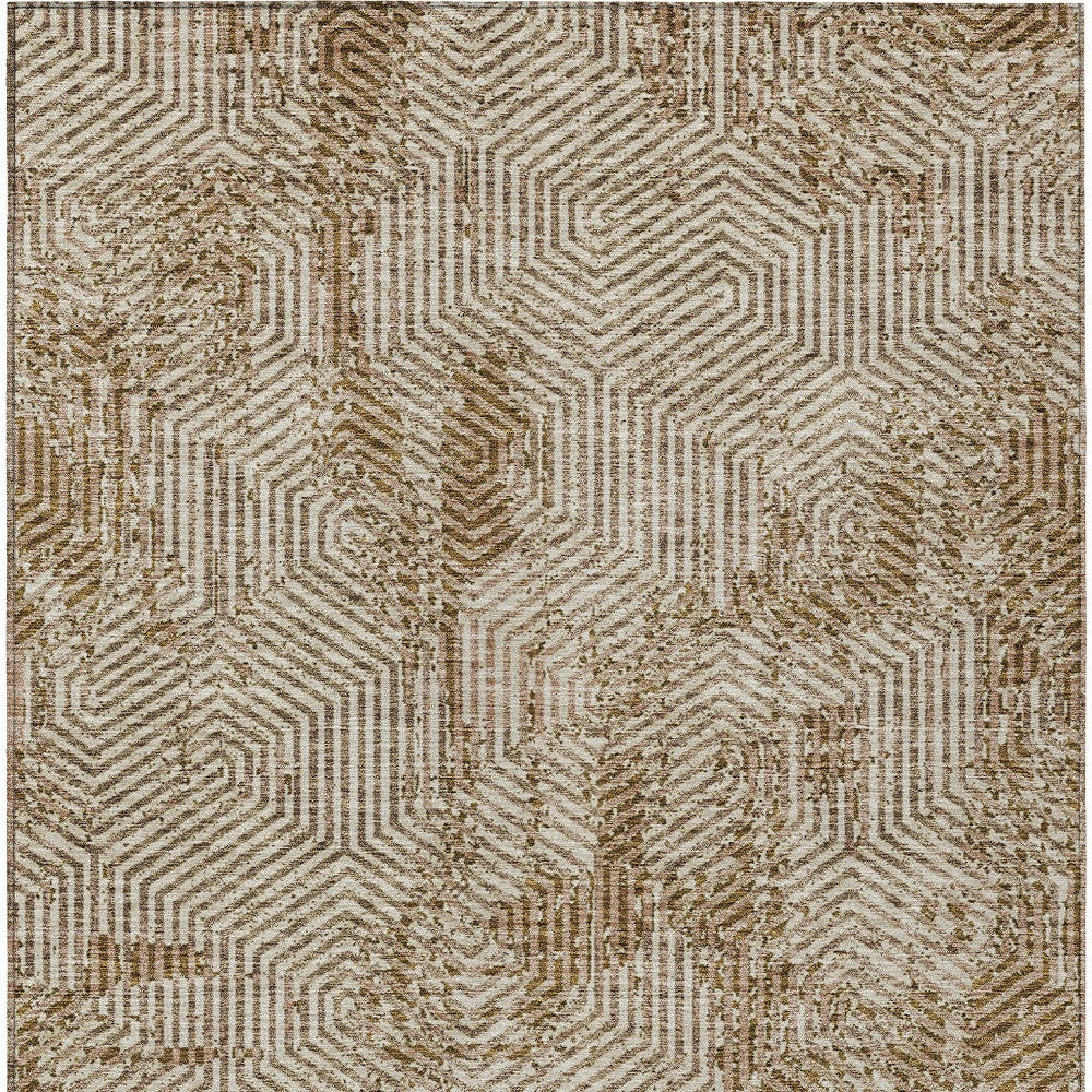 Tabselect Home Line 5' X 8' Brown And Beige Geometric Washable Indoor Outdoor Area Rug