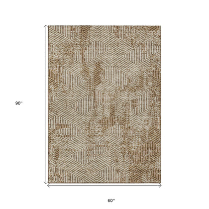 Tabselect Home Line 5' X 8' Brown And Beige Geometric Washable Indoor Outdoor Area Rug