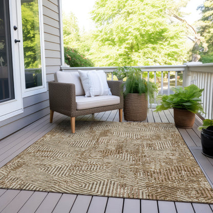 Tabselect Home Line 5' X 8' Brown And Beige Geometric Washable Indoor Outdoor Area Rug