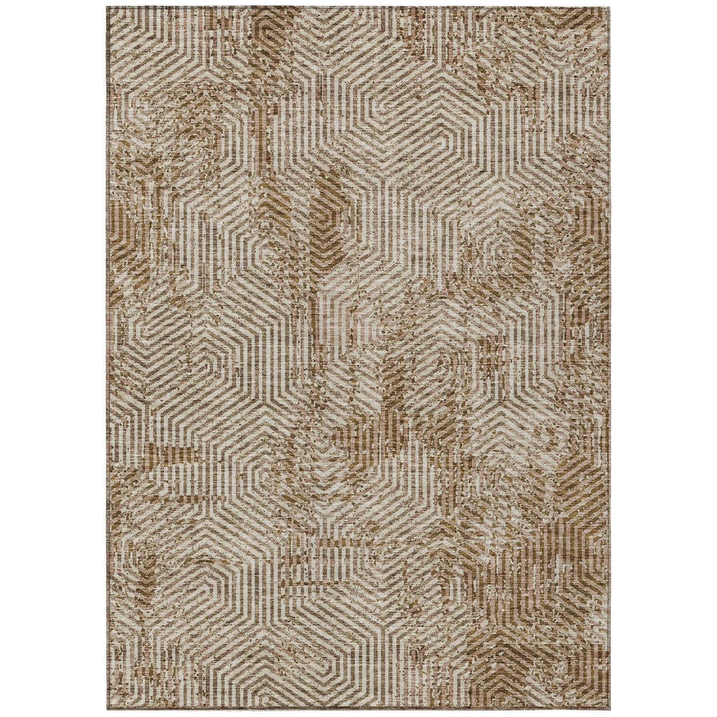 Tabselect Home Line 5' X 8' Brown And Beige Geometric Washable Indoor Outdoor Area Rug