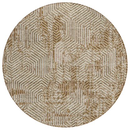 Tabselect Home Line 8' Brown And Beige Round Geometric Washable Indoor Outdoor Area Rug