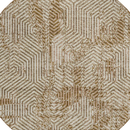 Tabselect Home Line 8' Brown And Beige Round Geometric Washable Indoor Outdoor Area Rug
