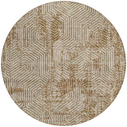 Tabselect Home Line 8' Brown And Beige Round Geometric Washable Indoor Outdoor Area Rug