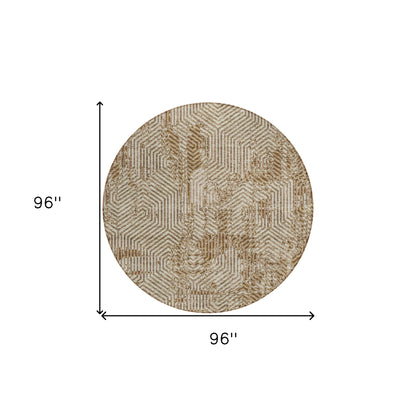 Tabselect Home Line 8' Brown And Beige Round Geometric Washable Indoor Outdoor Area Rug