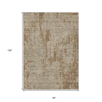 Tabselect Home Line 8' X 10' Brown And Beige Geometric Washable Indoor Outdoor Area Rug