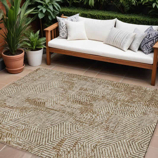 Tabselect Home Line 8' X 10' Brown And Beige Geometric Washable Indoor Outdoor Area Rug