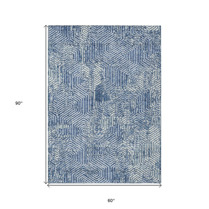 Tabselect Home Line 5' X 8' Navy Blue And Ivory Geometric Washable Indoor Outdoor Area Rug