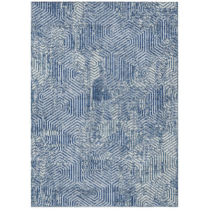 Tabselect Home Line 5' X 8' Navy Blue And Ivory Geometric Washable Indoor Outdoor Area Rug