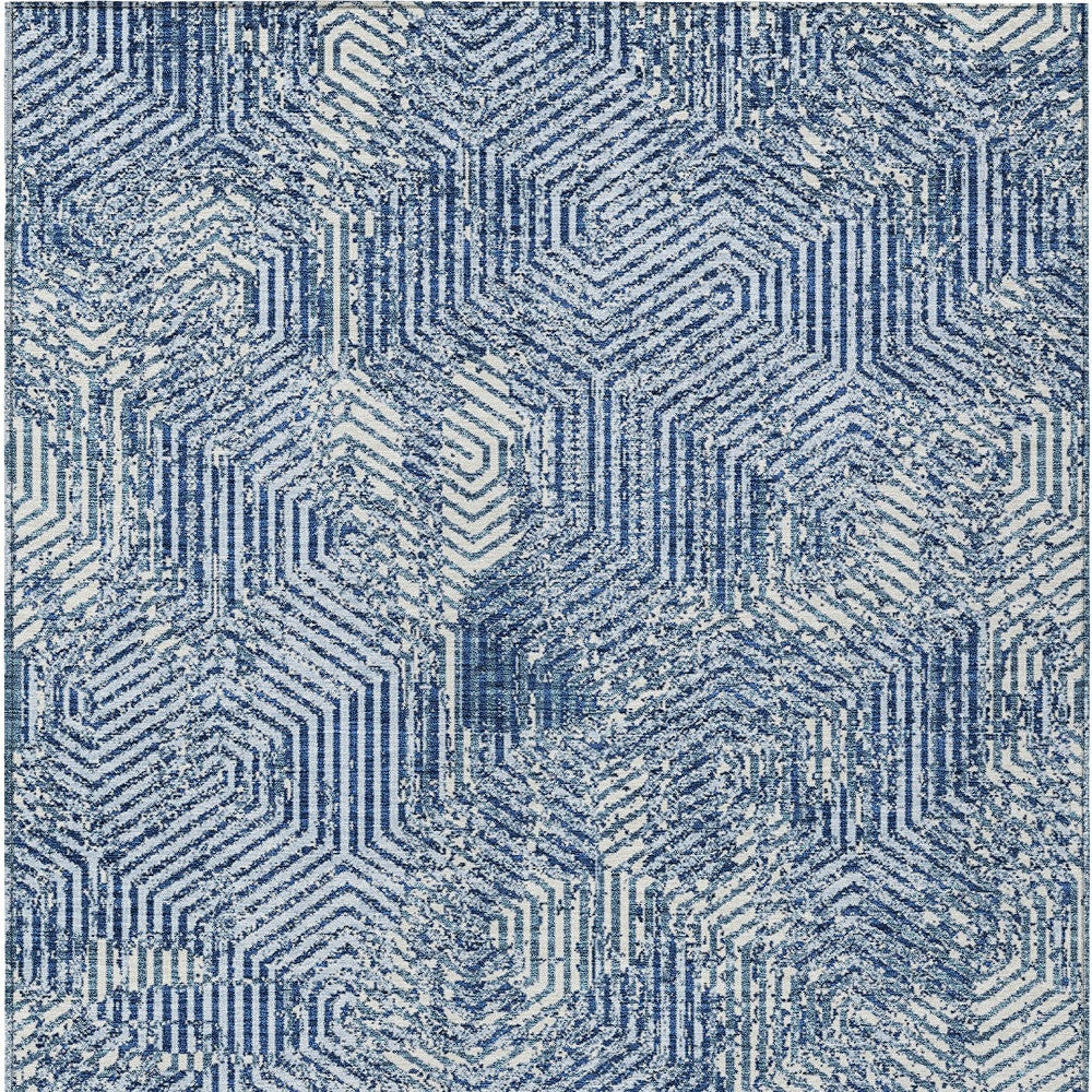 Tabselect Home Line 5' X 8' Navy Blue And Ivory Geometric Washable Indoor Outdoor Area Rug
