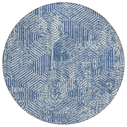 Tabselect Home Line 8' Navy Blue And Ivory Round Geometric Washable Indoor Outdoor Area Rug
