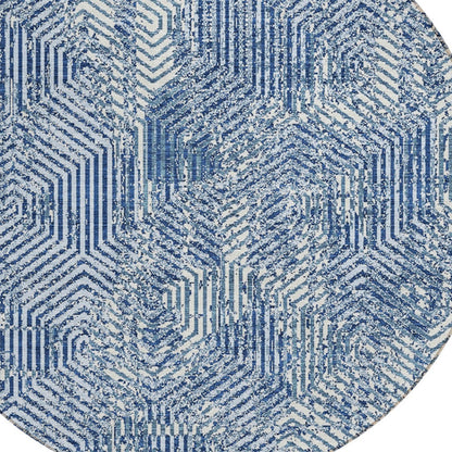 Tabselect Home Line 8' Navy Blue And Ivory Round Geometric Washable Indoor Outdoor Area Rug