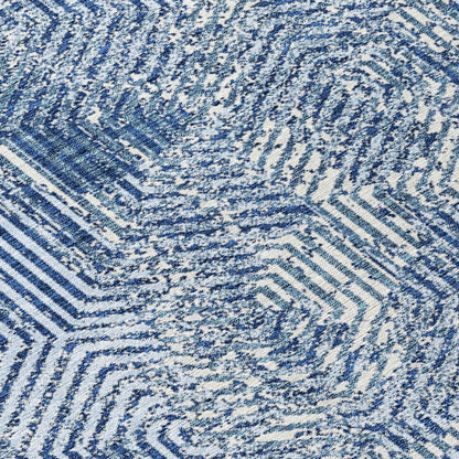 Tabselect Home Line 8' Navy Blue And Ivory Round Geometric Washable Indoor Outdoor Area Rug