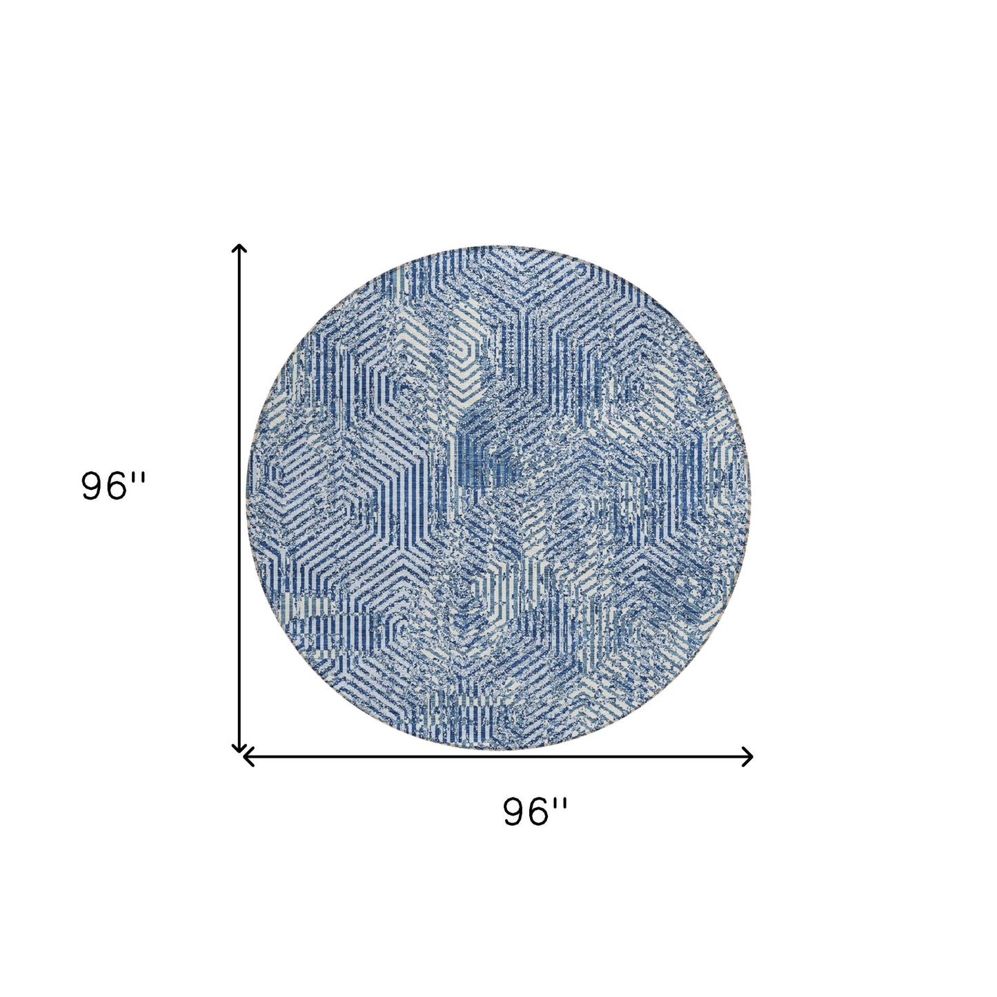 Tabselect Home Line 8' Navy Blue And Ivory Round Geometric Washable Indoor Outdoor Area Rug