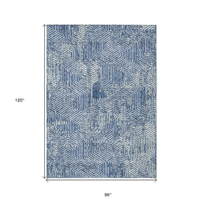 Tabselect Home Line 8' X 10' Navy Blue And Ivory Geometric Washable Indoor Outdoor Area Rug