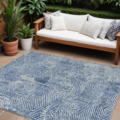 Tabselect Home Line 8' X 10' Navy Blue And Ivory Geometric Washable Indoor Outdoor Area Rug