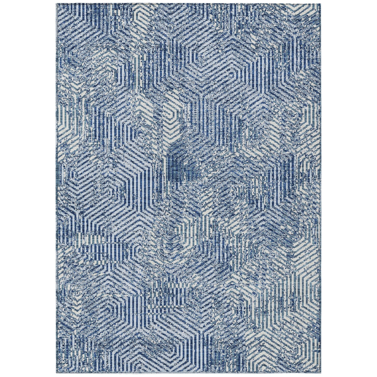 Tabselect Home Line 8' X 10' Navy Blue And Ivory Geometric Washable Indoor Outdoor Area Rug