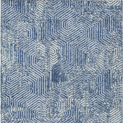 Tabselect Home Line 8' X 10' Navy Blue And Ivory Geometric Washable Indoor Outdoor Area Rug