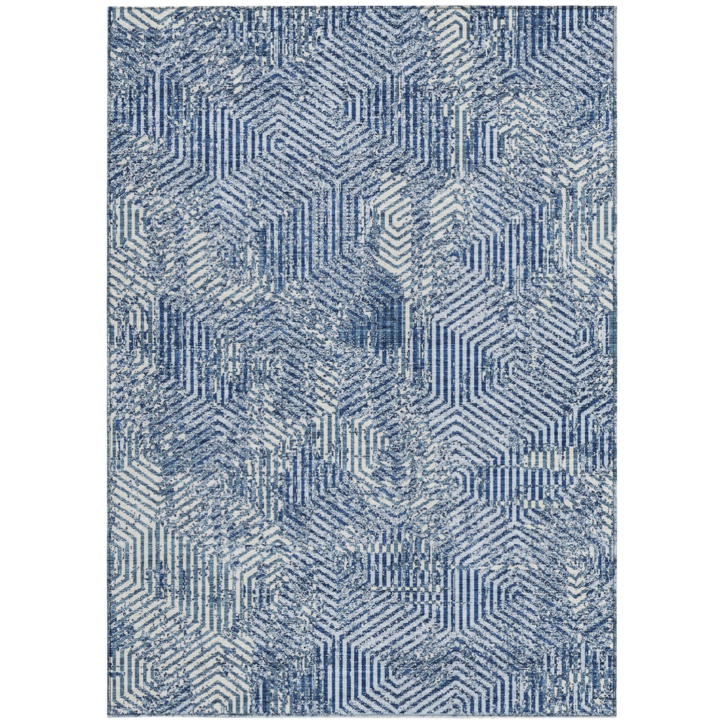 Tabselect Home Line 8' X 10' Navy Blue And Ivory Geometric Washable Indoor Outdoor Area Rug