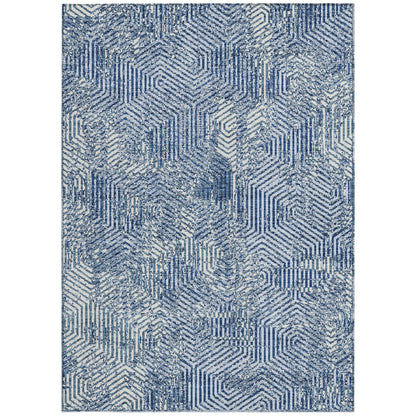 Tabselect Home Line 8' X 10' Navy Blue And Ivory Geometric Washable Indoor Outdoor Area Rug