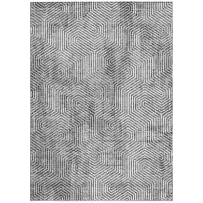 Tabselect Home Line 5' X 8' Silver And Gray Geometric Washable Indoor Outdoor Area Rug
