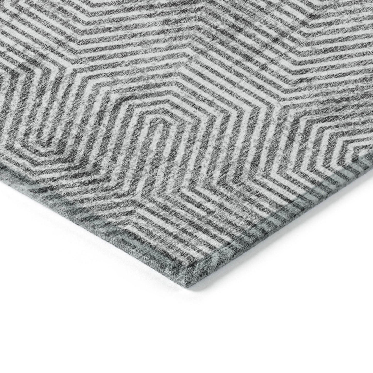 Tabselect Home Line 5' X 8' Silver And Gray Geometric Washable Indoor Outdoor Area Rug