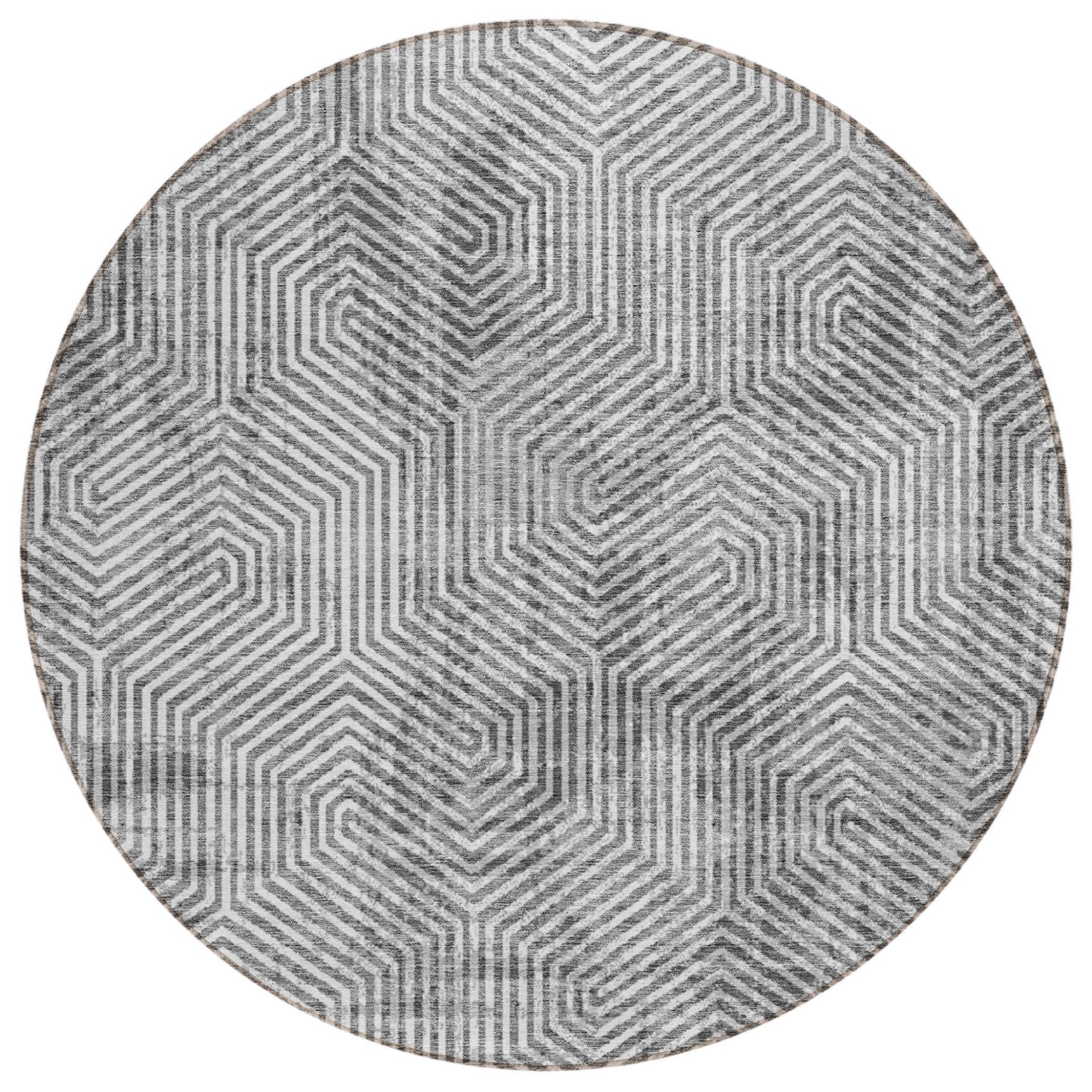 Tabselect Home Line 8' Silver And Gray Round Geometric Washable Indoor Outdoor Area Rug