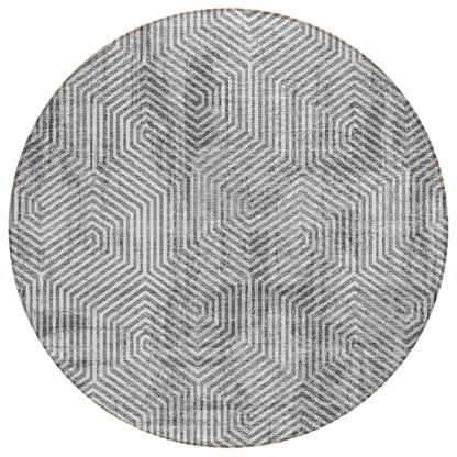 Tabselect Home Line 8' Silver And Gray Round Geometric Washable Indoor Outdoor Area Rug