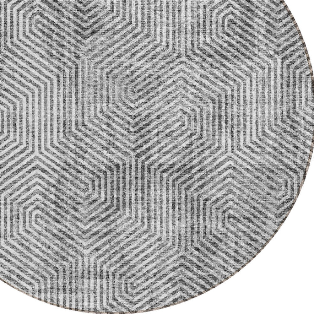 Tabselect Home Line 8' Silver And Gray Round Geometric Washable Indoor Outdoor Area Rug