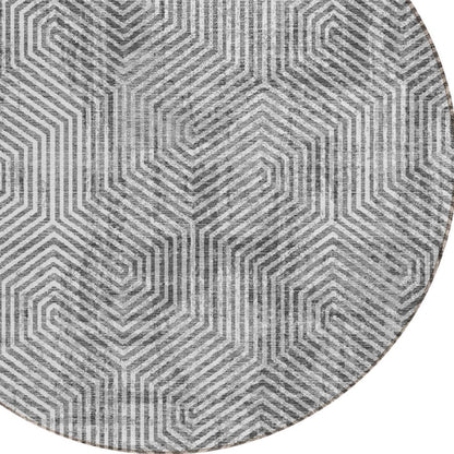 Tabselect Home Line 8' Silver And Gray Round Geometric Washable Indoor Outdoor Area Rug