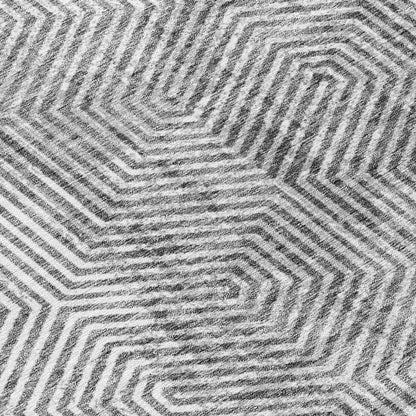 Tabselect Home Line 8' Silver And Gray Round Geometric Washable Indoor Outdoor Area Rug