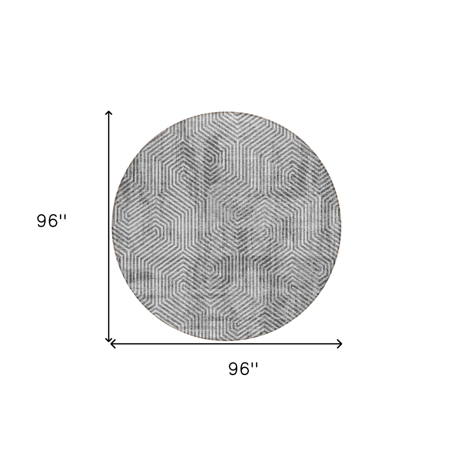 Tabselect Home Line 8' Silver And Gray Round Geometric Washable Indoor Outdoor Area Rug