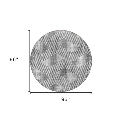 Tabselect Home Line 8' Silver And Gray Round Geometric Washable Indoor Outdoor Area Rug
