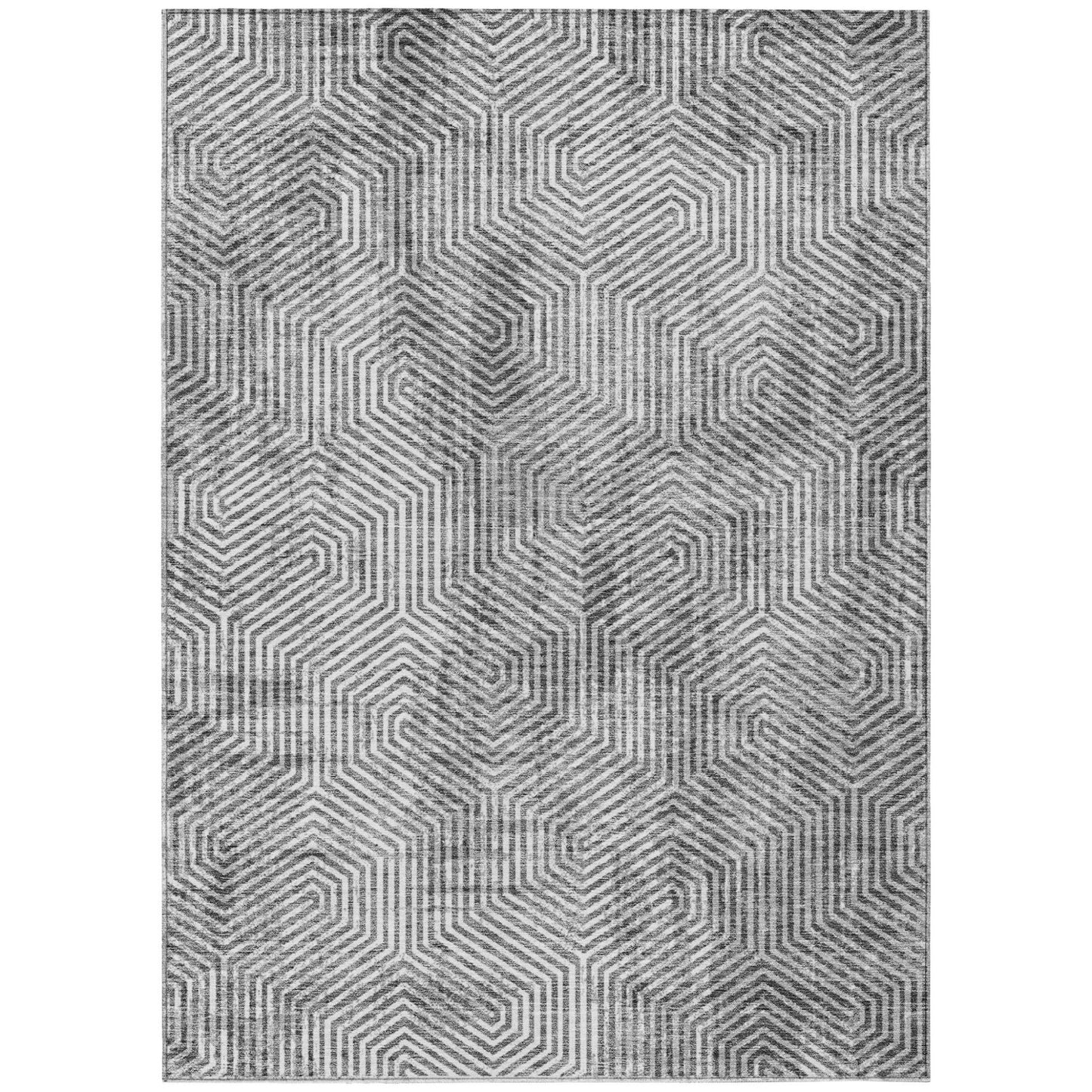 Tabselect Home Line 8' X 10' Silver And Gray Geometric Washable Indoor Outdoor Area Rug