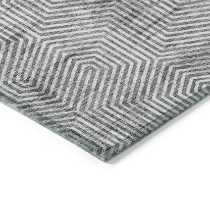 Tabselect Home Line 8' X 10' Silver And Gray Geometric Washable Indoor Outdoor Area Rug