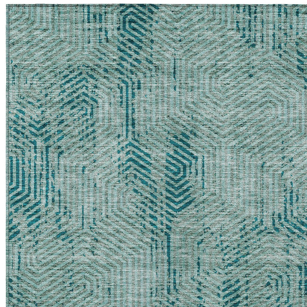 Tabselect Home Line 5' X 8' Teal Blue And Gray Geometric Washable Indoor Outdoor Area Rug