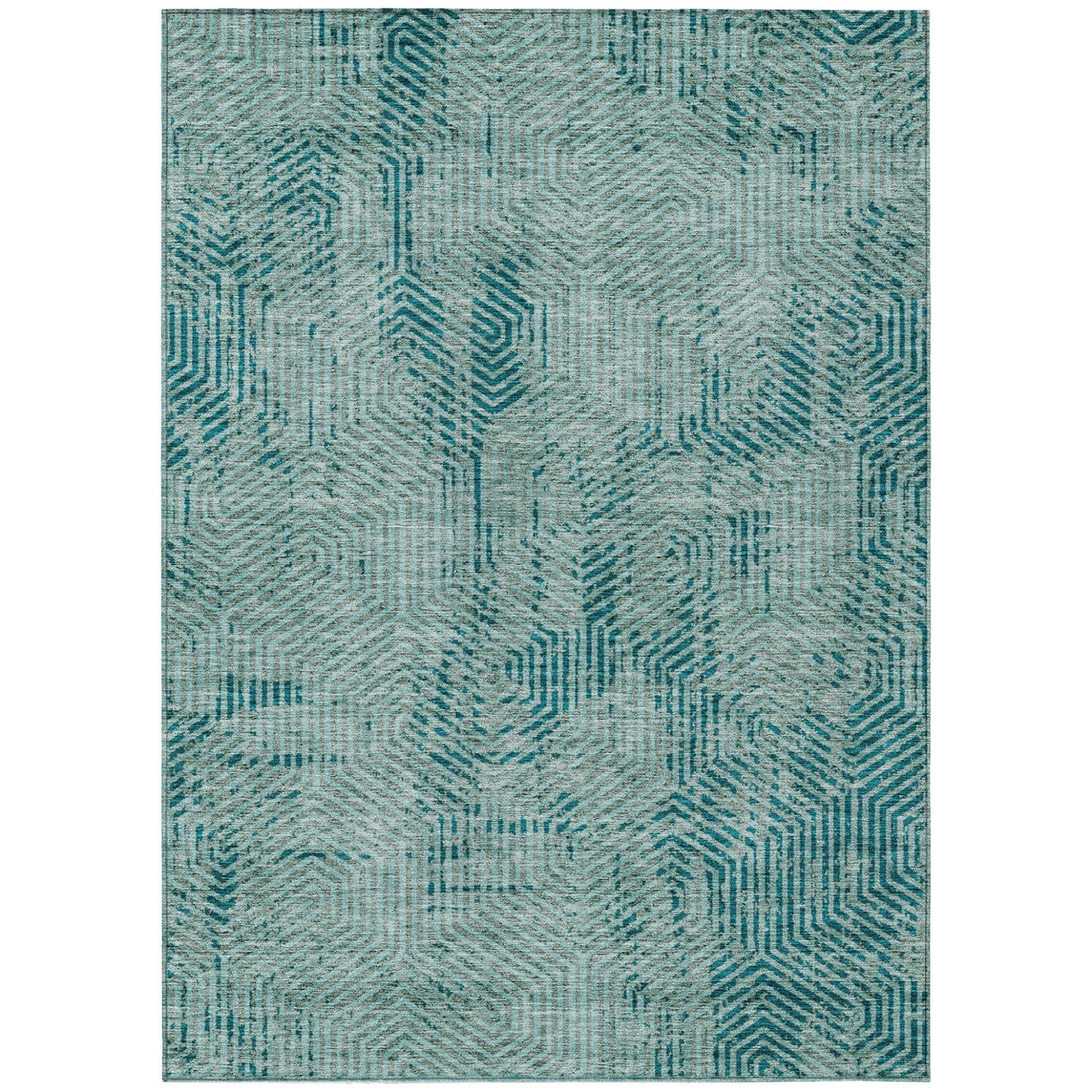 Tabselect Home Line 5' X 8' Teal Blue And Gray Geometric Washable Indoor Outdoor Area Rug