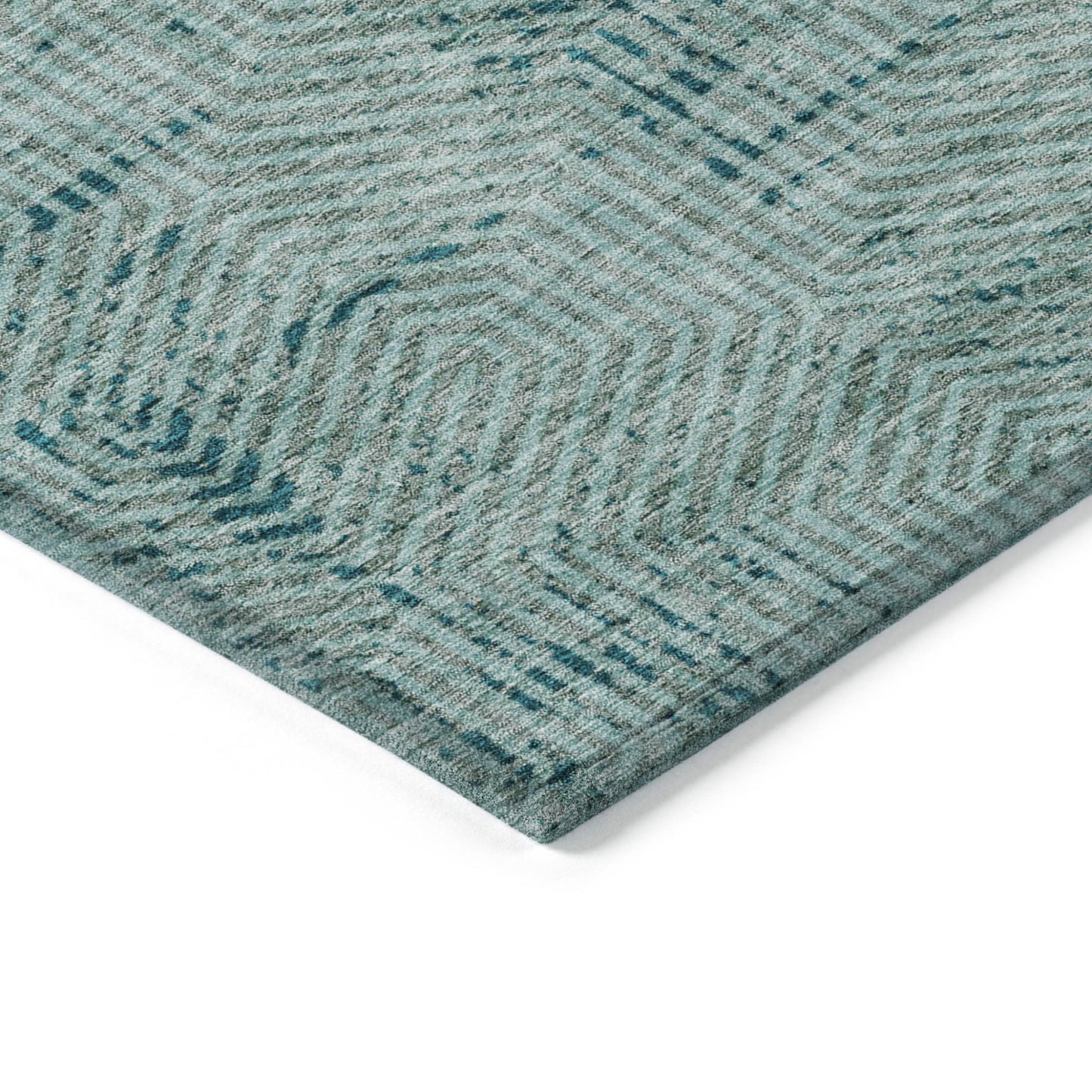 Tabselect Home Line 5' X 8' Teal Blue And Gray Geometric Washable Indoor Outdoor Area Rug