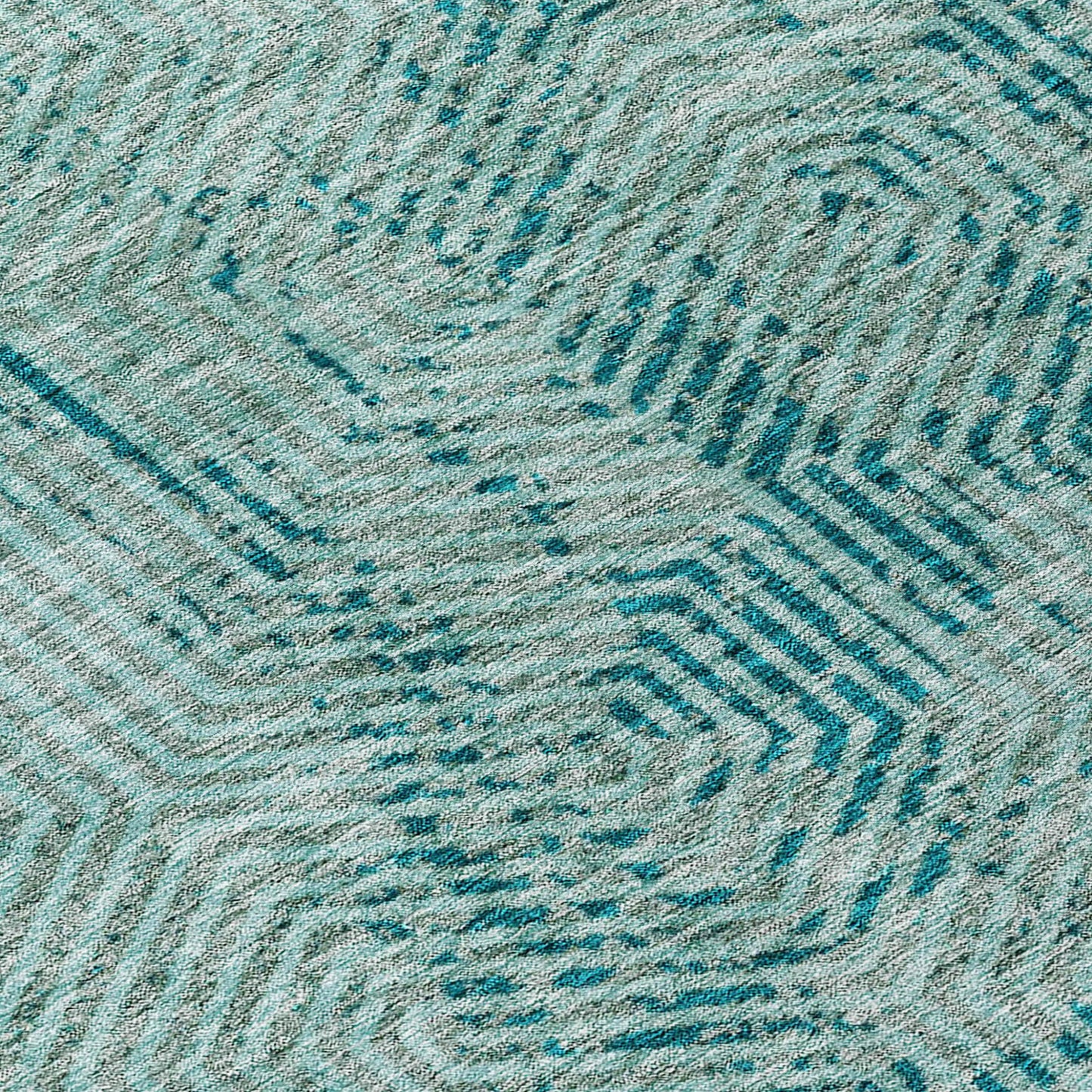 Tabselect Home Line 8' Teal Blue And Gray Round Geometric Washable Indoor Outdoor Area Rug