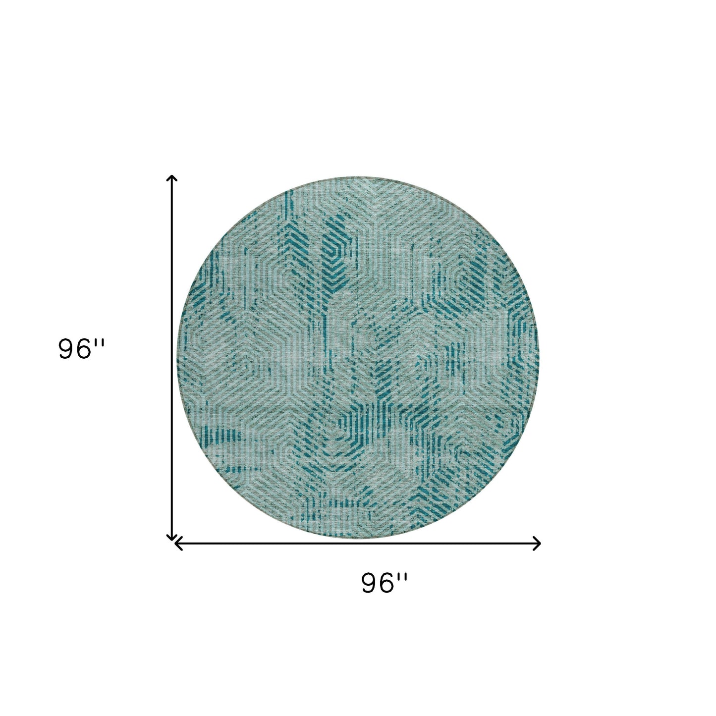 Tabselect Home Line 8' Teal Blue And Gray Round Geometric Washable Indoor Outdoor Area Rug