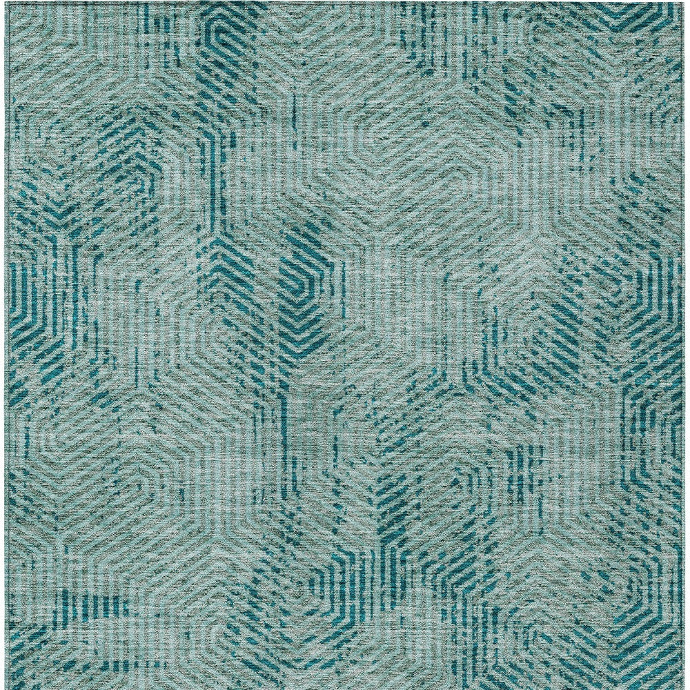 Tabselect Home Line 8' X 10' Teal Blue And Gray Geometric Washable Indoor Outdoor Area Rug