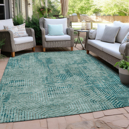 Tabselect Home Line 8' X 10' Teal Blue And Gray Geometric Washable Indoor Outdoor Area Rug