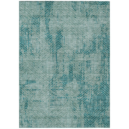 Tabselect Home Line 8' X 10' Teal Blue And Gray Geometric Washable Indoor Outdoor Area Rug