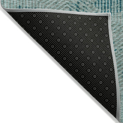 Tabselect Home Line 8' X 10' Teal Blue And Gray Geometric Washable Indoor Outdoor Area Rug