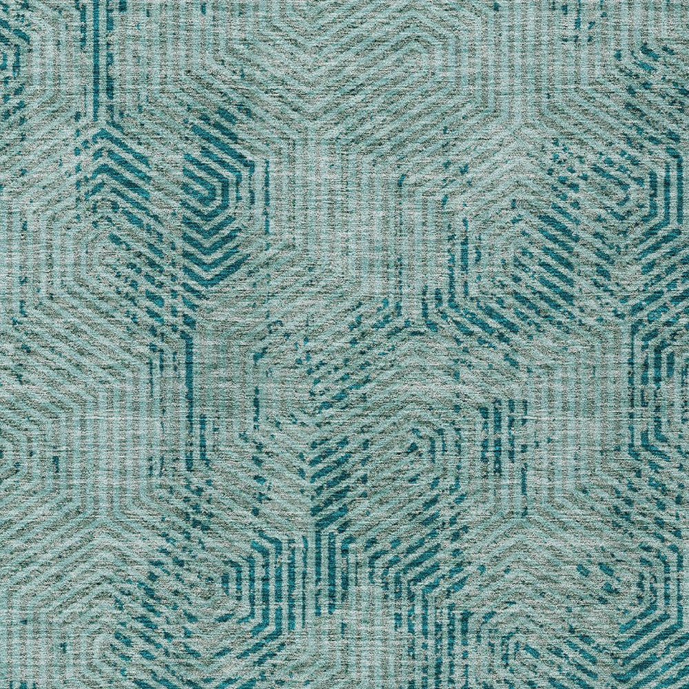 Tabselect Home Line 8' X 10' Teal Blue And Gray Geometric Washable Indoor Outdoor Area Rug