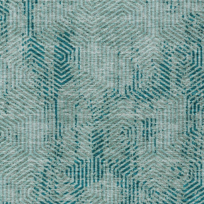 Tabselect Home Line 8' X 10' Teal Blue And Gray Geometric Washable Indoor Outdoor Area Rug