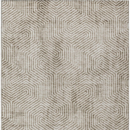 Tabselect Home Line 5' X 8' Taupe And Beige Geometric Washable Indoor Outdoor Area Rug