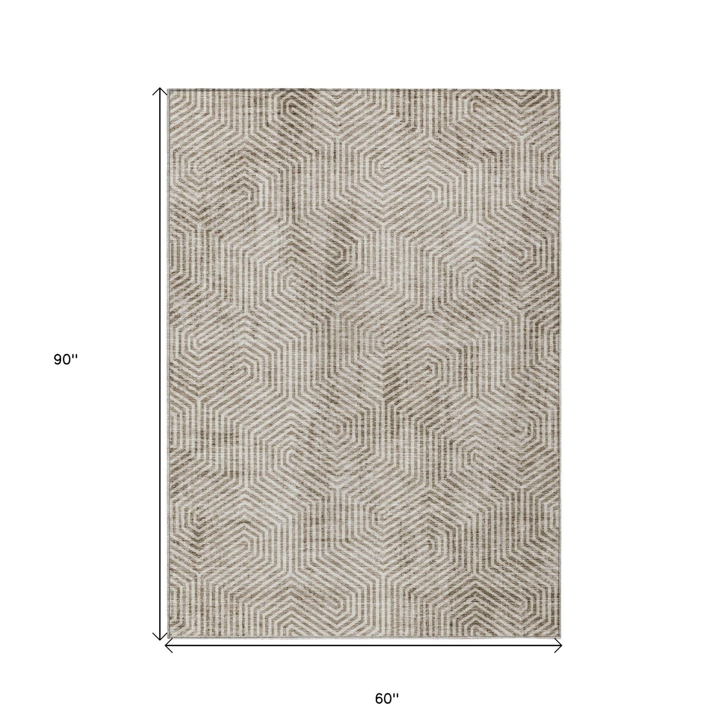 Tabselect Home Line 5' X 8' Taupe And Beige Geometric Washable Indoor Outdoor Area Rug