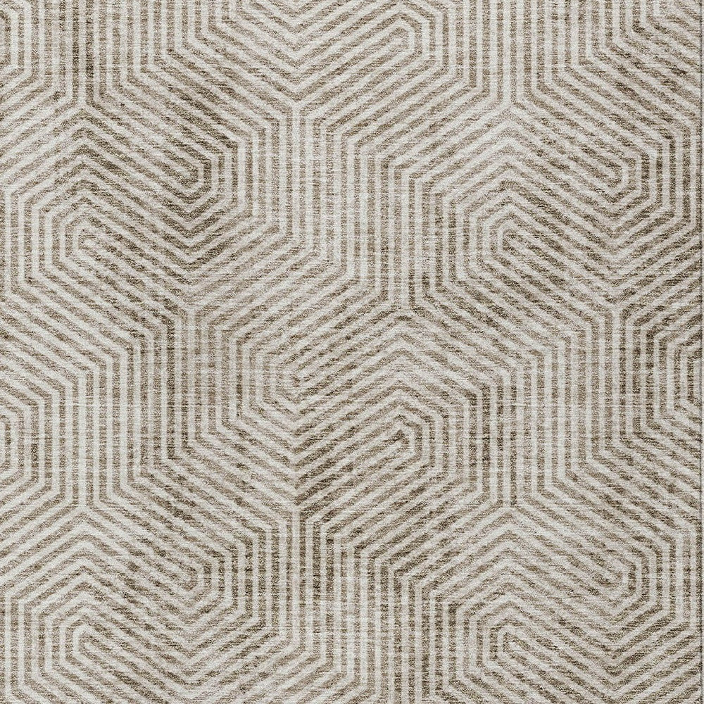 Tabselect Home Line 5' X 8' Taupe And Beige Geometric Washable Indoor Outdoor Area Rug
