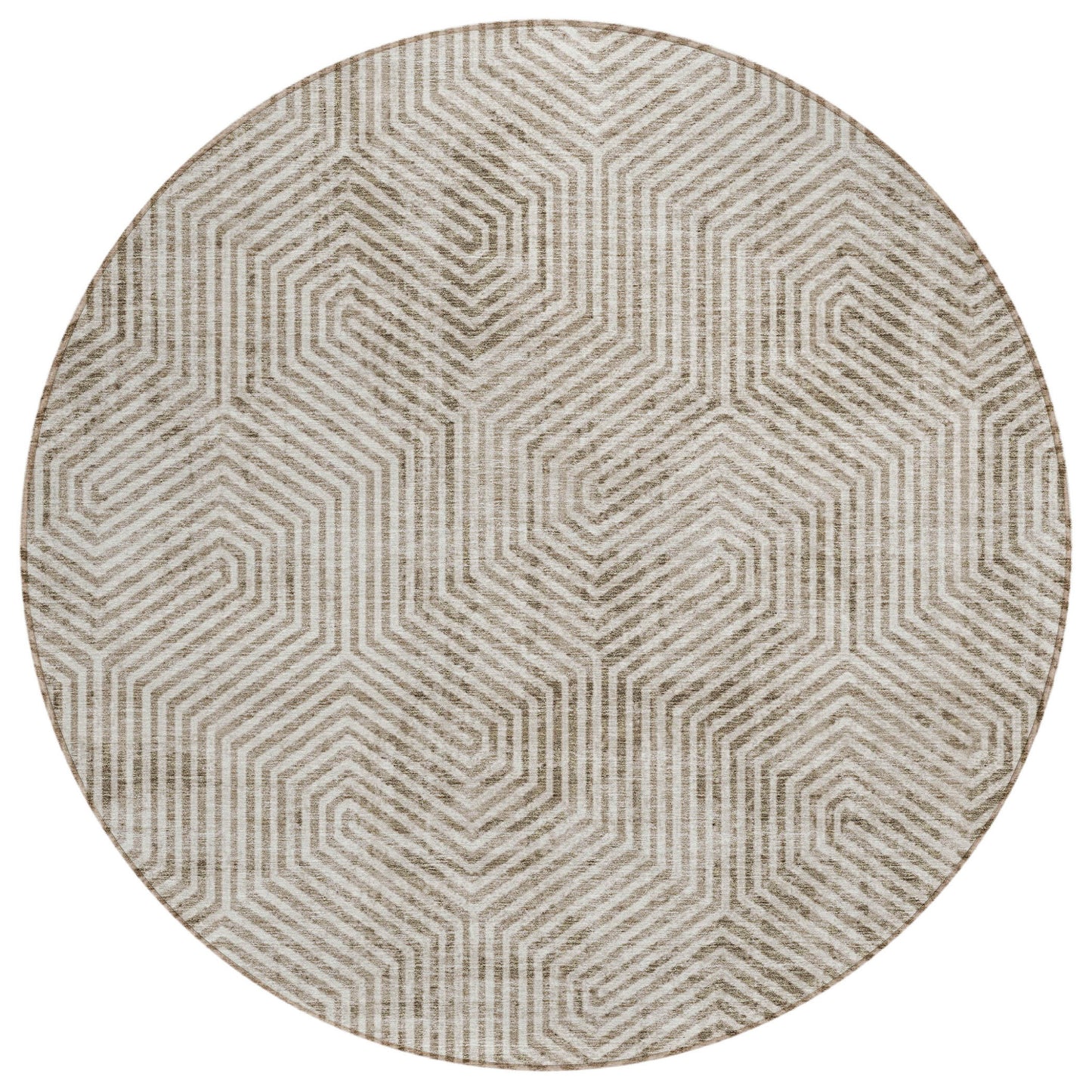 Tabselect Home Line 8' Taupe And Beige Round Geometric Washable Indoor Outdoor Area Rug