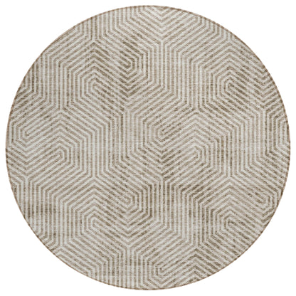 Tabselect Home Line 8' Taupe And Beige Round Geometric Washable Indoor Outdoor Area Rug